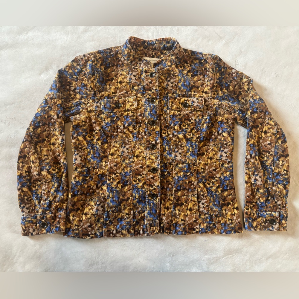 Christopher & Banks Printed Denim Jacket Brown Blue Abstract Floral M - Picture 8 of 11